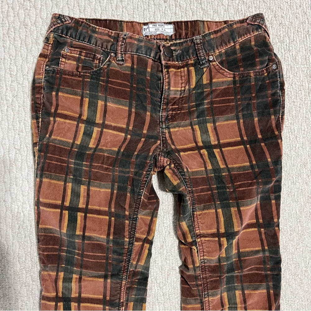 Free People Earthy Plaid Corduroy Rust Brown 70s Retro Boho Skinny Women’s 28